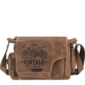 Umhängetasche Leder 41x28cm "Cafe Racer" antikbraun Greenburry 0831-25