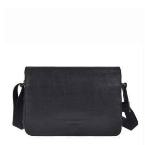 Umhängetasche mit drei Hauptfächern aus Leder in schwarz Rectangular | Greenburry. Elegante Schultertasche Pure Black für perfekte Organisation.