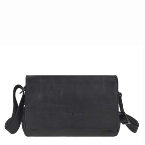 Umhängetasche mit drei Hauptfächern aus Leder in schwarz kompakt | Greenburry. Elegante Schultertasche Pure Black für optimale Organisation.