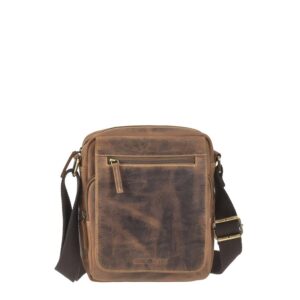 Umhängetasche mit Reißverschlussfächern aus Leder in antikbraun M | Greenburry. Funktionale Travel VI Schultertasche perfekt für jede Reise geeignet.