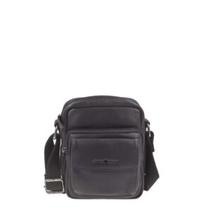 Umhängetasche Leder schwarz 18x20cm Basic | Greenburry S Travel VII kleine Schultertasche für Damen & Herren Organizer Tasche mit vielen Fächern