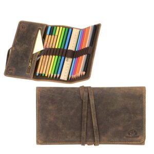 Stifterolle mit Wickelverschluss aus Leder in antikbraun leer | Greenburry. Praktisches Wickel-Stiftetui Vintage für Schreibgeräte im Alltag.