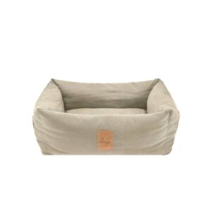 Denjo Dogs Hundebett Vintage Canvas mit Lederdetails im Landhausstil, Bezug waschbar, erhöhter Rand (M) 70x60cm "Classic Nest" sand beige