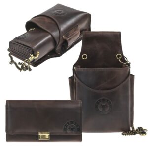 Kellnerportemonnaie Set 8 Scheinfächer Leder antik braun 11x15cm | Kloehn FAR OUT Kellnertasche mit Kette und Gürtelholster für Gastronomie und Servic