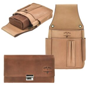 Kellnerbörse Set mit Holster Leder 2-tone cognac | Kloehn Kellnerportemonnaie Gastronomie Kellnertasche mit Stiftfächern für Gürtel