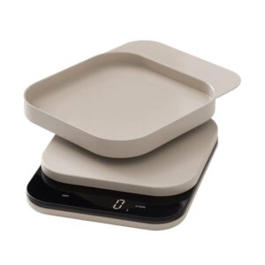 Küchenwaage mit digitaler LED-Anzeige aus Kunststoff in humus | Rosti. Präzise digitale Waage mit Wiegeschale für das Backen und Kochen zu Hause.