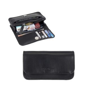 Ruitertassen Gürteltasche viele Fächer 18x10cm Leder schwarz. Ein robuster und sicherer Organizer für Ihre Wertsachen bei Outdoor-Abenteuern und Reise