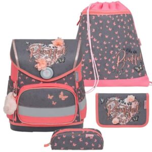Belmil Schulranzen Set "Compact" (Bloomy Blossom - Herzen und Blumen) für Mädchen ab 1. Klasse Grundschule Einschulung