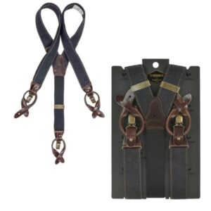 Sir Redman Hosenträger Herren Candiani Denim 35mm dunkelblau. Ein edles Accessoire-Set aus Baumwoll-Mix zum Knöpfen und Clippen für festliche Anlässe.