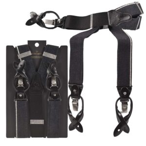 Sir Redman Hosenträger Herren Candiani Denim 35mm schwarz. Ein edles Accessoire-Set aus Baumwoll-Mix zum Knöpfen und Clippen für den modernen Mann.