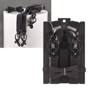 Sir Redman Hosenträger Herren Set mit Fliege Candiani Denim black 35mm. Ein edles Accessoire-Set zum Knöpfen und Clippen für Herren.