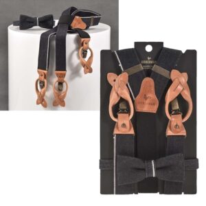 Sir Redman Hosenträger Herren Set mit Fliege Candiani Denim 35mm black-nature. Ein stilvolles Accessoire-Set aus Baumwoll-Mix für besondere Anlässe.