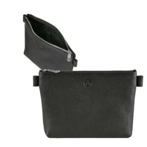 Kosmetiktasche handlich Leder schwarz 18x12cm | Sonnenleder Silvretta. Ein kompakter Organizer für Kosmetik und Accessoires in Ihrer Handtasche.