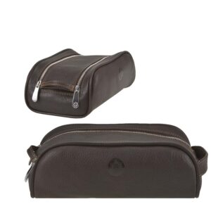 Kulturtasche klein platzsparend Leder mocca 21x12x7cm | Sonnenleder Reschen. Ein kompakter Organizer für Ihre Pflegeprodukte auf Reisen.