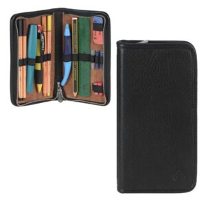 Stiftetui 4 Füllerschlaufen Leder schwarz 19x10cm | Sonnenleder Federmappe. Ein zeitloser Organizer aus echtem Leder für Büro und anspruchsvolle Nutze