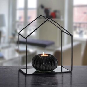 Dekoset Kerzenteller Spiegelboden 21x11cm + 12cm Teelichthalter schwarz