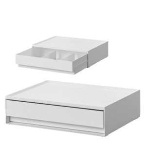 Aufbewahrungsschale Schublade Metall 27x7x21cm | Yamazaki Tower Mehrzweckablage Schreibtisch Küchenorganizer Badablage Kaffeestation Ordnungssystem