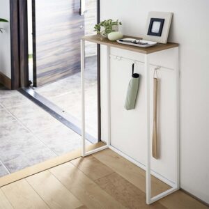 Yamazaki Konsolentisch schmal 80cm hoch 60x18cm Metall weiß. Platzsparender Beistelltisch ideal als schmale Ablage im Flur oder Wohnzimmer.