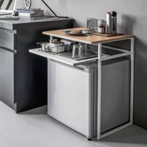 Yamazaki Beistelltisch Ausziehplatte Tower – Metall weiß. Helle Akzente und funktionale Erweiterung für Ihr modernes Wohn- oder Schlafzimmer.