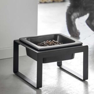 Yamazaki Futternapf erhöht ergonomisch 15x15,5x10cm Metall Keramik schwarz. Eine gesunde Futterstation für eine natürliche Körperhaltung kleiner Haust