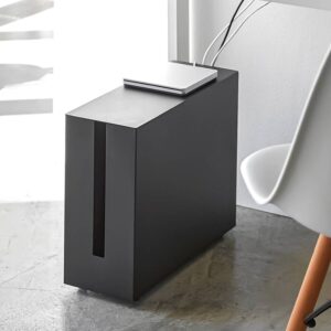 Kabelbox auf Rollen für Router Metall schwarz 15x34x40cm | Yamazaki Tower. Diskrete Aufbewahrung für Kabelmanagement und Festplatten im Heimbüro.