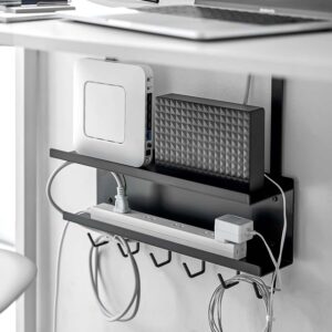 Yamazaki Kabelorganizer zum Anklemmen 40x43x11cm Metall schwarz. Schaffen Sie eine aufgeräumte Arbeitsumgebung für Router und Kabel im modernen Büro.