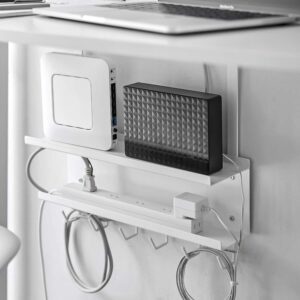 Yamazaki Kabelorganizer zum Anklemmen 40x43x11cm Metall weiß. Schaffen Sie eine aufgeräumte Arbeitsumgebung für Router und Kabel im modernen Büro.