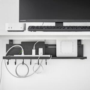 Kabelorganizer ausziehbar Metall 37-60x14x26cm | Yamazaki Smart Untertisch Kabelkanal Schreibtisch Router Halterung Klemme Kabelwanne Steckdosenleiste
