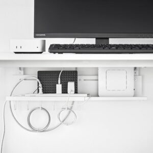 Kabelorganizer ausziehbar Metall 37-60x14x26cm | Yamazaki Smart Untertisch Kabelkanal Schreibtisch Router Halterung Klemme Kabelwanne Steckdosenleiste