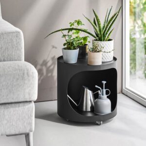 Pflanzenständer mobil Metall 30x30x30cm | Yamazaki Tower Blumenständer rollbar Beistelltisch Blumenhocker 2 Ebenen Stauraum Pflanzentrolley modern