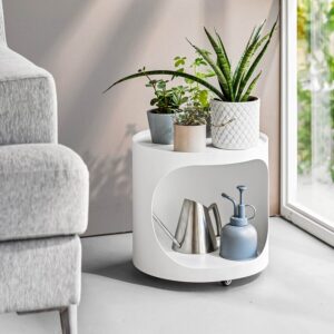 Pflanzenständer mobil Metall 30x30x30cm | Yamazaki Tower Blumenständer rollbar Beistelltisch Blumenhocker 2 Ebenen Stauraum Pflanzentrolley modern