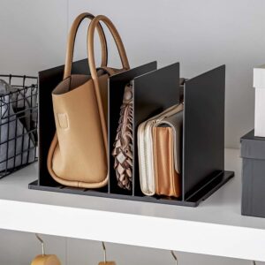 Yamazaki Taschen-Organizer verstellbar platzsparend Smart – schwarz. Edler Loft-Style und perfekte Übersicht für Ihre Taschen und Unterlagen im Regal.