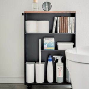 Yamazaki Toilettenpapier-Aufbewahrung mobil 13x68x47,5cm Metall schwarz. Diskrete Aufbewahrung für Rollen und Badutensilien im schmalen Design.