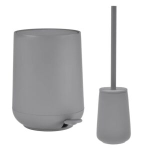 Bad-Accessoires Nova One Set 2tlg grau | Zone Denmark Monochrome Design-Kombi aus Soft-Touch Kosmetikeimer und Toilettenbürste aus Steingut fürs Bad.