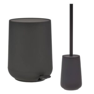 Bad-Accessoires Nova One Set 2tlg schwarz | Zone Denmark Monochrome Design-Kombi aus Soft-Touch Kosmetikeimer und Toilettenbürste aus Steingut fürs Ba