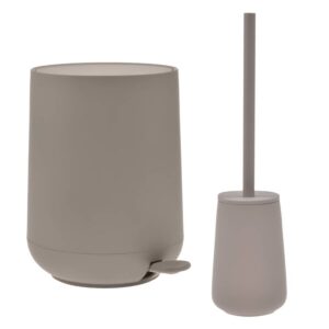 Bad-Accessoires Nova One Set 2tlg taupe | Zone Denmark Monochrome Design-Kombi aus Soft-Touch Kosmetikeimer und Toilettenbürste aus Steingut fürs Bad.