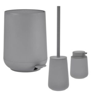 Bad-Accessoires Nova One Set 3tlg in grau | Zone Denmark Monochrome Design-Kombi aus Soft-Touch Kosmetikeimer, Toilettenbürste & Seifenspender fürs Ba