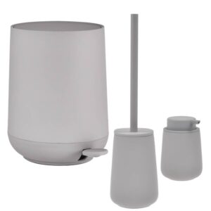 Bad-Accessoires Nova One Set 3tlg mittelgrau | Zone Denmark Monochrome Design-Kombi aus Soft-Touch Kosmetikeimer, Toilettenbürste & Seifenspender fürs