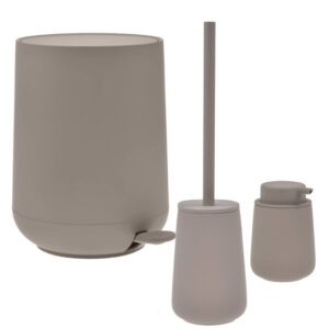 Bad-Accessoires Nova One Set 3tlg taupe | Zone Denmark Monochrome Design-Kombi aus Soft-Touch Kosmetikeimer, Toilettenbürste & Seifenspender fürs Bad.